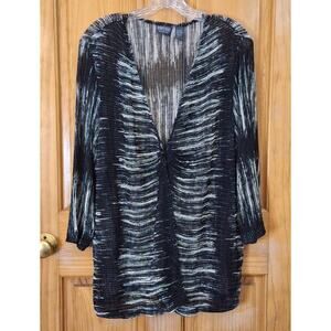 Additions by Chico's Sweater Women's XXL (3) Cardigan Black White Loose Knit